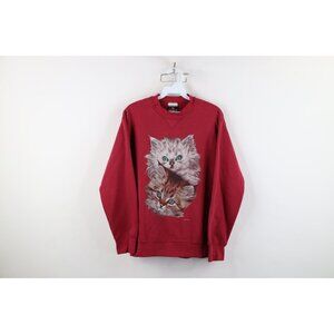 Vintage 90s Streetwear Womens Medium Faded Cat Kitten Crewneck Sweatshirt USA